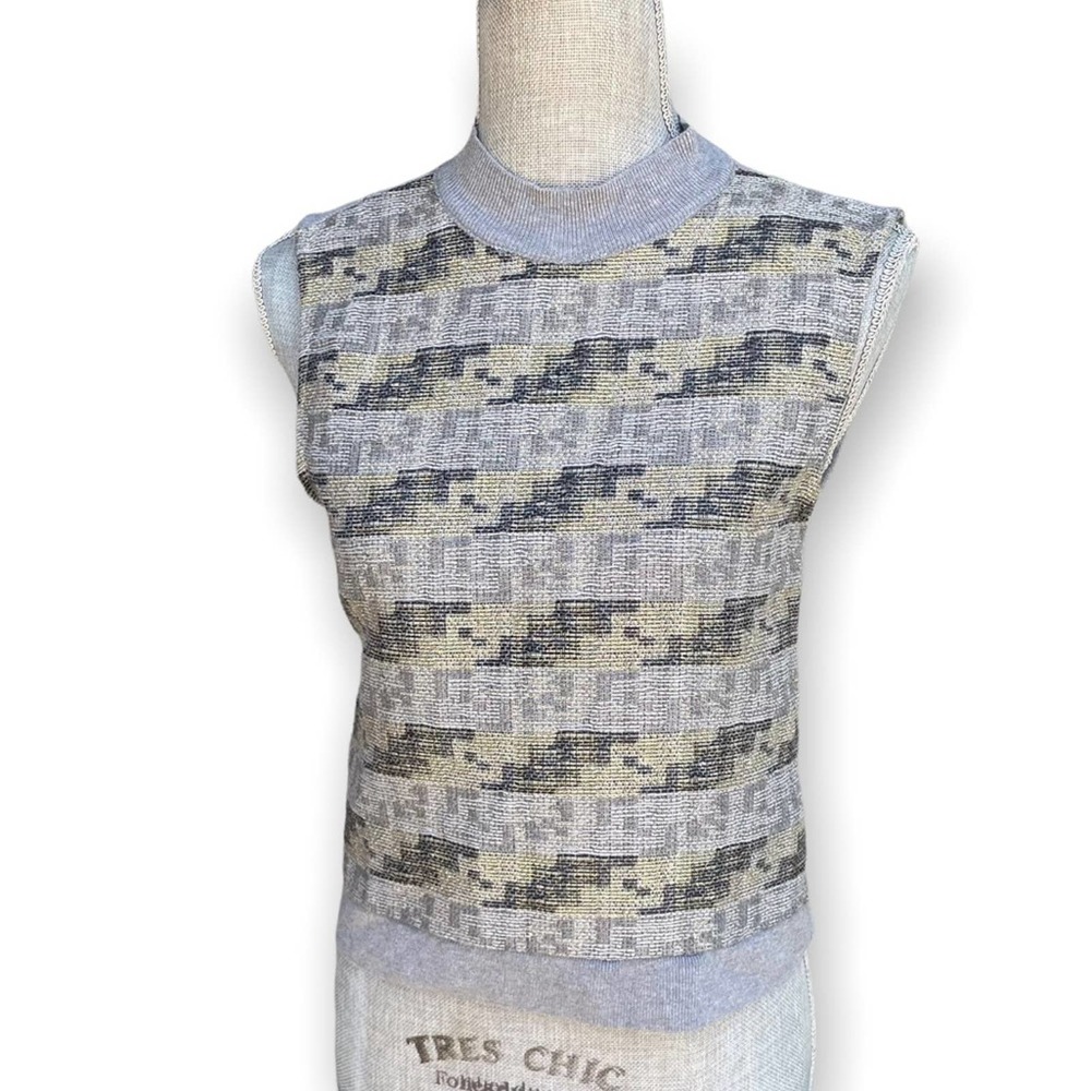 Zara Grey Metallic Yarn Sleeveless Mock Turtleneck Crop Top Small